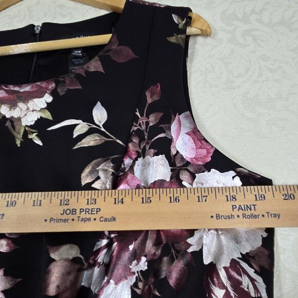 Enfocus High Low Maxi Sheath Dress 14W Black Pink Floral Rose Sleeveless Evening - Picture 10 of 14